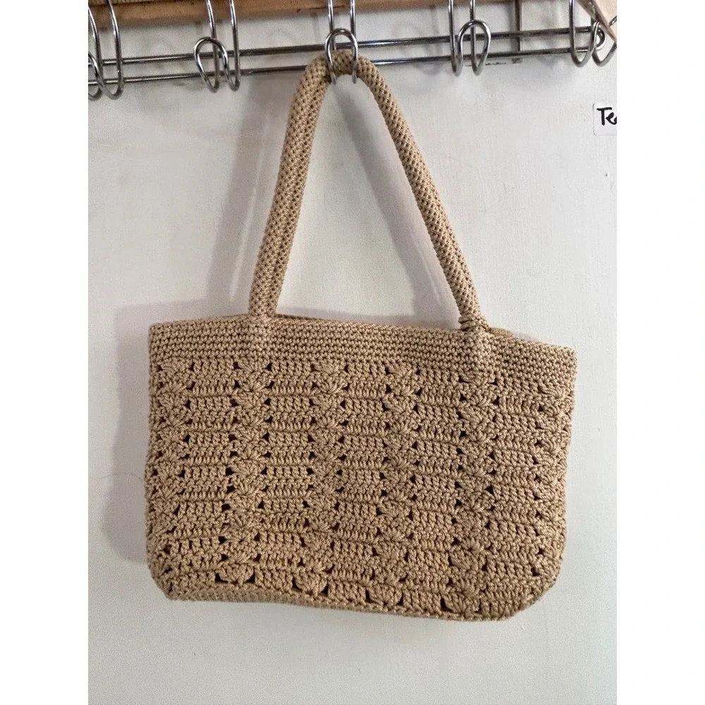 The Sak Crochet Tote Bag Medium Tan Beige Boho Shoulder Bag Women